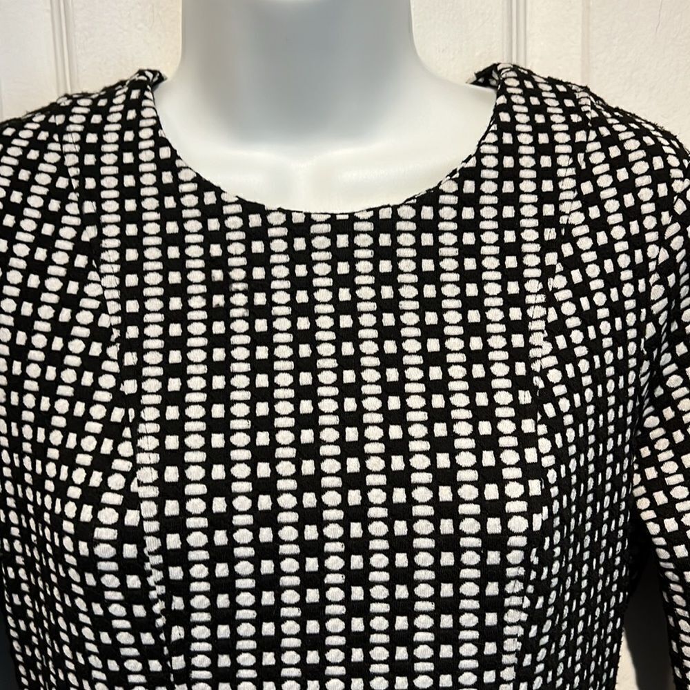 Calvin Klein‎ Black/White 3/4 Sleeve Fit & Flare Dress Size 4 - Picture 2 of 12